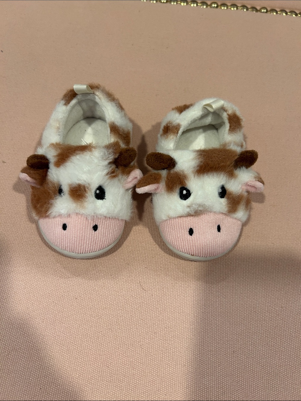 wonder nation Plush Cow Kids Slippers - Brown & White with Pink Snout
